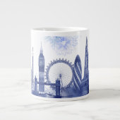 Grande Tasse Londres Skyline - Aquarelle bleue (Devant)