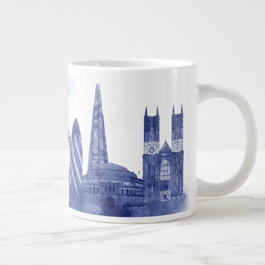 Grande Tasse Londres Skyline - Aquarelle bleue (Droite)
