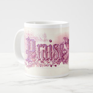 Grande Tasse "Louez Le Seigneur" Art Chrétien Vintage rose mauv
