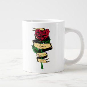 Grande Tasse Love Conquers All Cœur en Forme de Rose Rouge pour