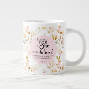 Grande Tasse Luc 1:45 Béni est Elle Aquarelle Rose Floral