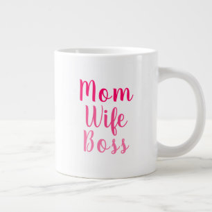 Grande Tasse Maman femme patron rose blanc script personnalisé 