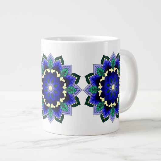 Grande Tasse Mandala Motif 02 en bleu foncé (Devant droit)