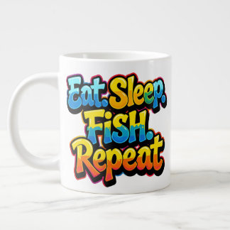 Grande Tasse Manger Dormir Pêche Répéter Arc-en-ciel