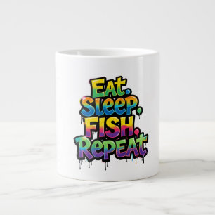 Grande Tasse Manger Dormir Pêche Répéter Graffiti Arc-en-Ciel