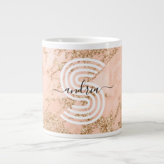 Grande Tasse Marbre rose Parties scintillant or, Nom du script  (Devant)