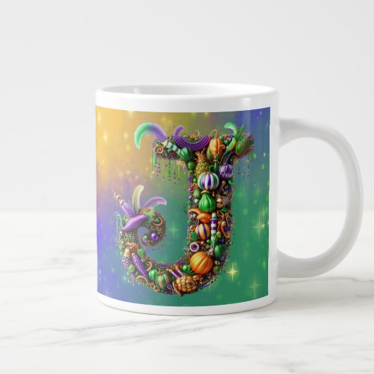 Grande Tasse Mardi Gras Monogramme Initial J (Droite)