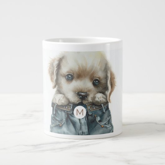 Grande Tasse Marionnette mignonne en Jeans Art Monogramme (Devant)