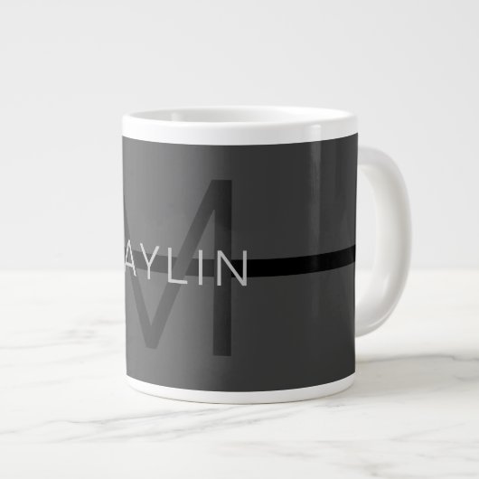 Grande Tasse Masculine élégant gris foncé Nom et monogramme (Devant droit)