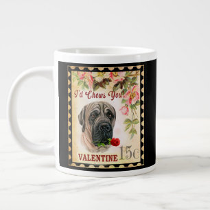 Grande Tasse Mastiff Vintage Valentine Chien avec Rose