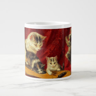Grande Tasse Mère Chat et chatons Jouer avec la guitare