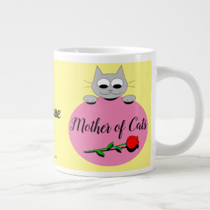 Grande Tasse Mère des Chats Chat Gris Mignon avec Rose Rouge