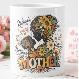 Grande Tasse Mère radieuse silhouette florale