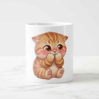 Grande Tasse Mignon Chat Orange Timide Rougissant Toile Art Mur