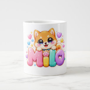 Grande Tasse Mignon Kawaii Milo Nom de Chien Rose Pastel Paille
