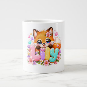 Grande Tasse Mignon Lily Fox Nom Pastel Rose Floral Bois
