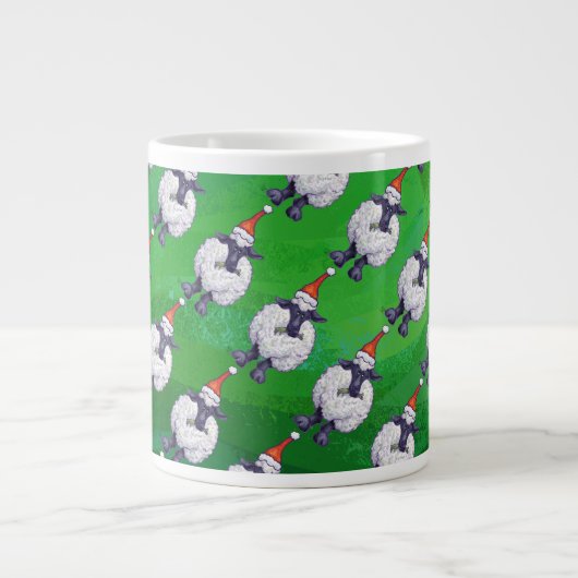 Grande Tasse Mignonne mouton à Santa Chapeau sur vert (Devant)