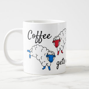 Grande Tasse Mignonne mouton qui saute "Le café me fait sauter"