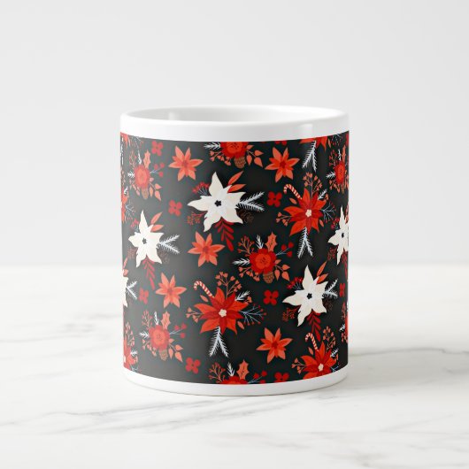 Grande Tasse Modèle floral avec fleurs blanches rouges-11438 (Devant)