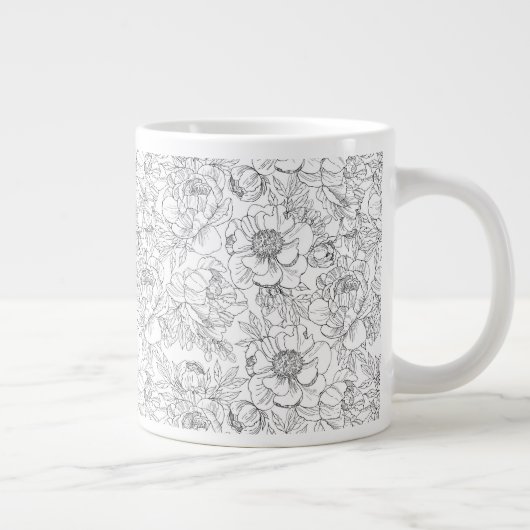 Grande Tasse Modèle floral de pivoine vintage (Droite)