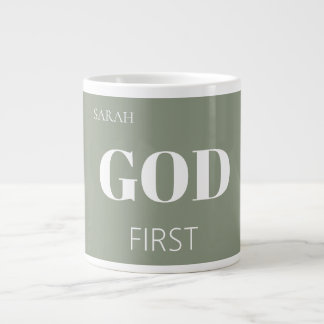 Grande Tasse Modern Sage Green God First Faith Saying Slogan 