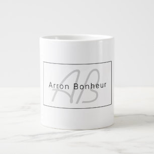 Grande Tasse Moderne Blanc Gris & Noir Nom et Monogramme Cool