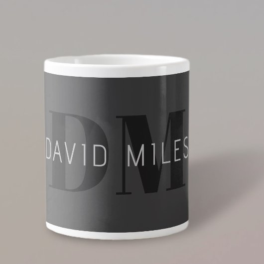 Grande Tasse Moderne Gris Foncé & Nom et Monogramme Modifiables
