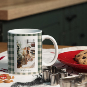 Grande Tasse Moderne plaid vert forêt Rustique Photo Noël  