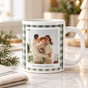 Grande Tasse Moderne Plaid Vert Rustique Photo Noël Fêtes