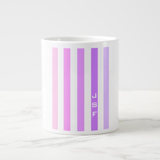 Grande Tasse Monogramme à bandes verticales violettes et roses (Devant)