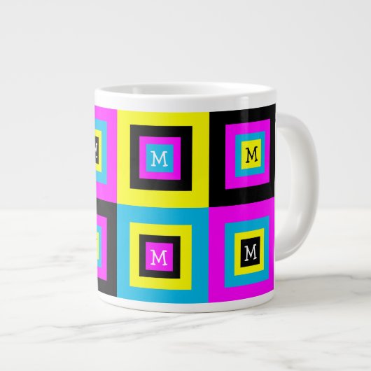Grande Tasse Monogramme Carré géométrique CMJN (Devant droit)