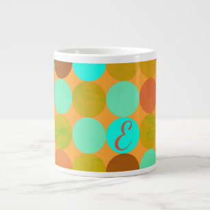 Grande Tasse Monogramme Cercles Turquoise Bleu Vert & Orange