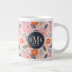 Grande Tasse Monogramme Couleur florale rétro