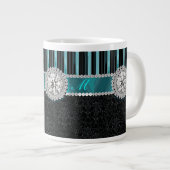 Grande Tasse Monogramme de diamant de Teal, argenté et noir (Devant droit)