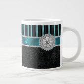 Grande Tasse Monogramme de diamant de Teal, argenté et noir (Droite)