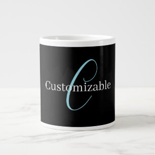 Grande Tasse Monogramme de script cursif éditable Noir Bleu Bla