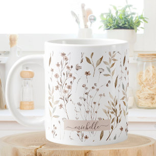 Grande Tasse Monogramme Delicate Fleurs sauvages Brown Feuilles