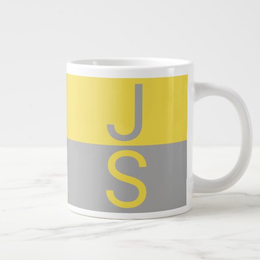 Grande Tasse Monogramme d'initiales modernes jaune et gris (Droite)