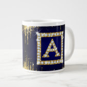 Grande Tasse Monogramme doré initial A avec paillettes bleues (Devant droit)