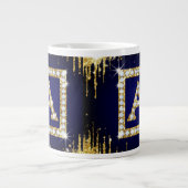 Grande Tasse Monogramme doré initial A avec paillettes bleues (Devant)