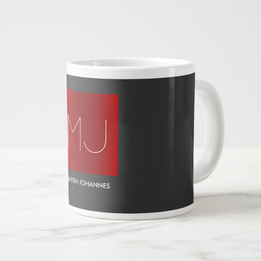 Grande Tasse Monogramme Elegant Red Grey Ajouter Nom Initiales (Devant droit)