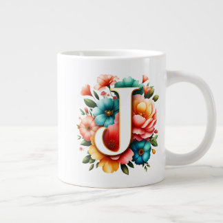 Grande Tasse Monogramme floral J avec fleurs pastel