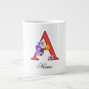Grande Tasse Monogramme floral personnalisé A + Nom