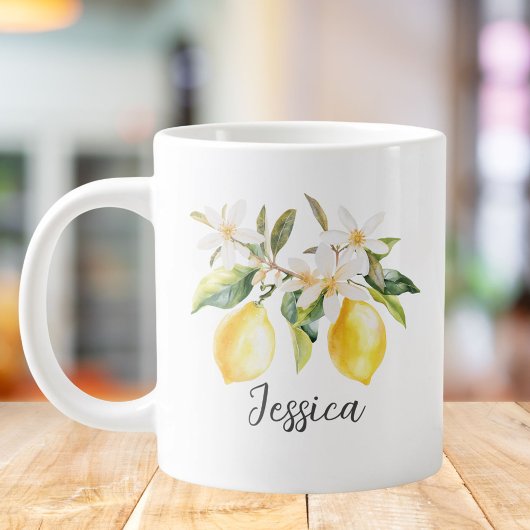 Grande Tasse Monogramme Fruits de citron Fleurs blanches Branch