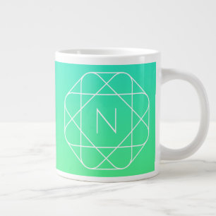 Grande Tasse Monogramme géométrique cool Dégradé bleu et vert