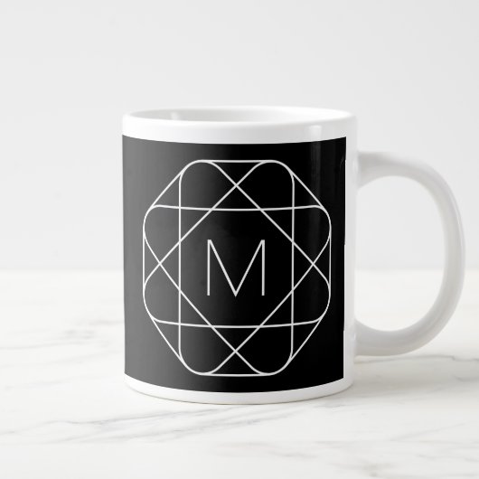 Grande Tasse Monogramme géométrique noir et blanc (Droite)