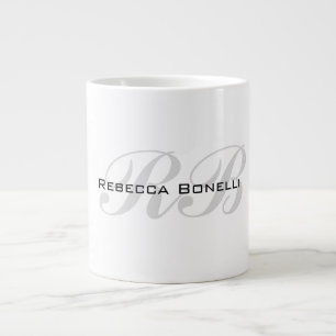 Grande Tasse Monogramme gris blanc Nom Initiales Simple Style