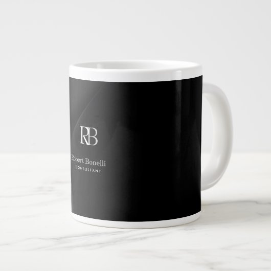 Grande Tasse Monogramme gris moderne clair Nom initial (Devant droit)