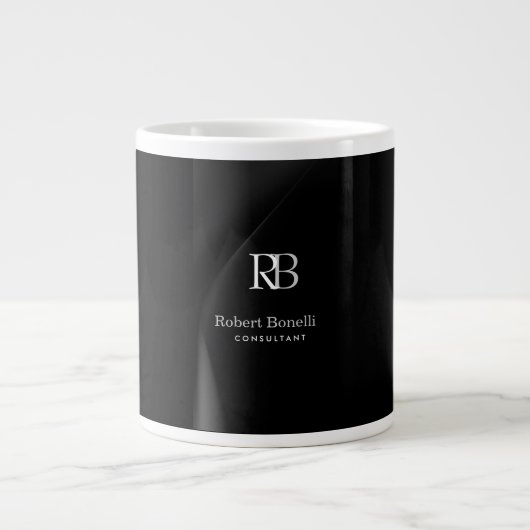 Grande Tasse Monogramme gris moderne clair Nom initial (Devant)