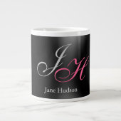 Grande Tasse Monogramme gris noir Nom Lettres initiales Script (Devant)